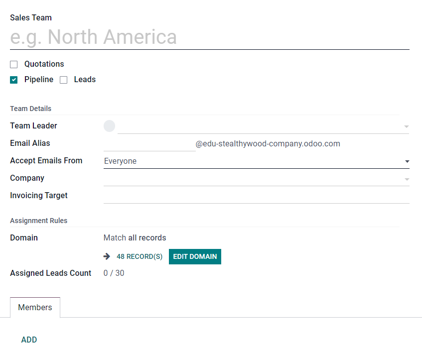 Create a sales team in Juniper CRM.