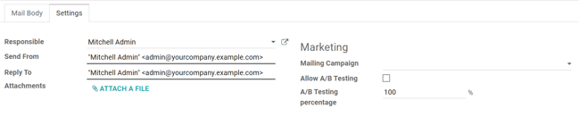 View of settings tab in Juniper Email Marketing when settings are activated.