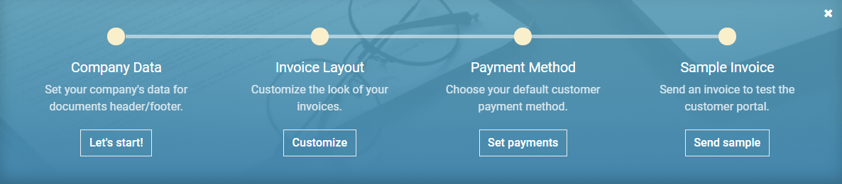 Step-by-step onboarding banner in Juniper Invoicing
