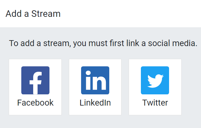 View of the pop-up that appears when 'Add a Stream' is selected in Juniper.