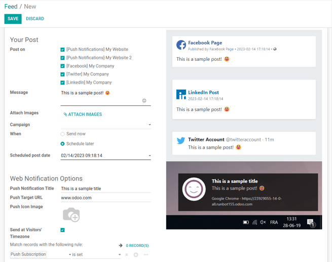 How to create a social media post directly through Juniper