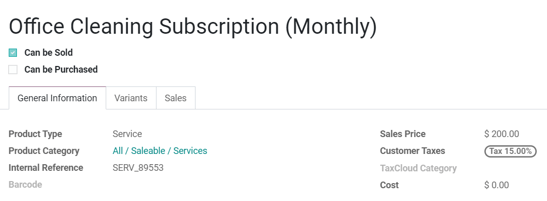 View of a subscription product form in Juniper Subscriptions