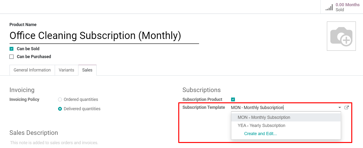 View of a subscription product form in Juniper Subscriptions