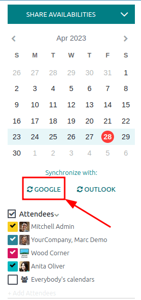 Click the Google sync button in Juniper Calendar to sync Google Calendar with Juniper.