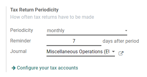 Configure how often tax returns have to be made in Juniper Accounting