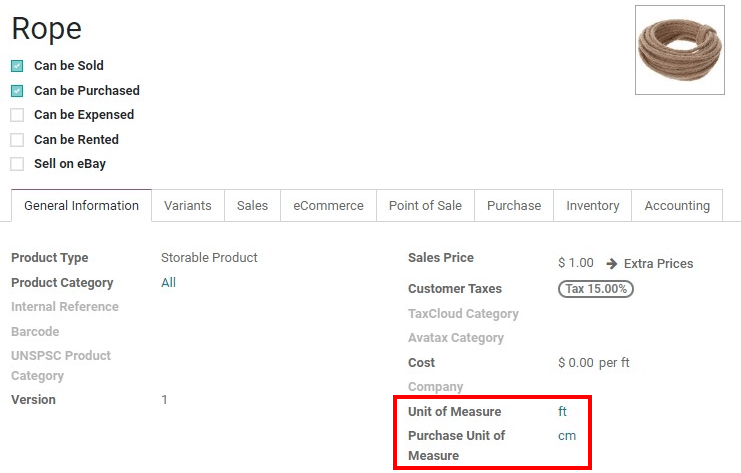 Specify unit of measure for selling a product vs purchasing.