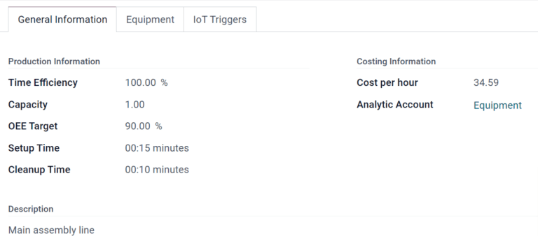 The general information tab of the work center form.