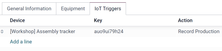 The IoT Triggers tab of the work center form.