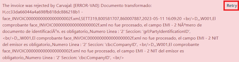 XML validation errors shown in the invoice chatter in Juniper.